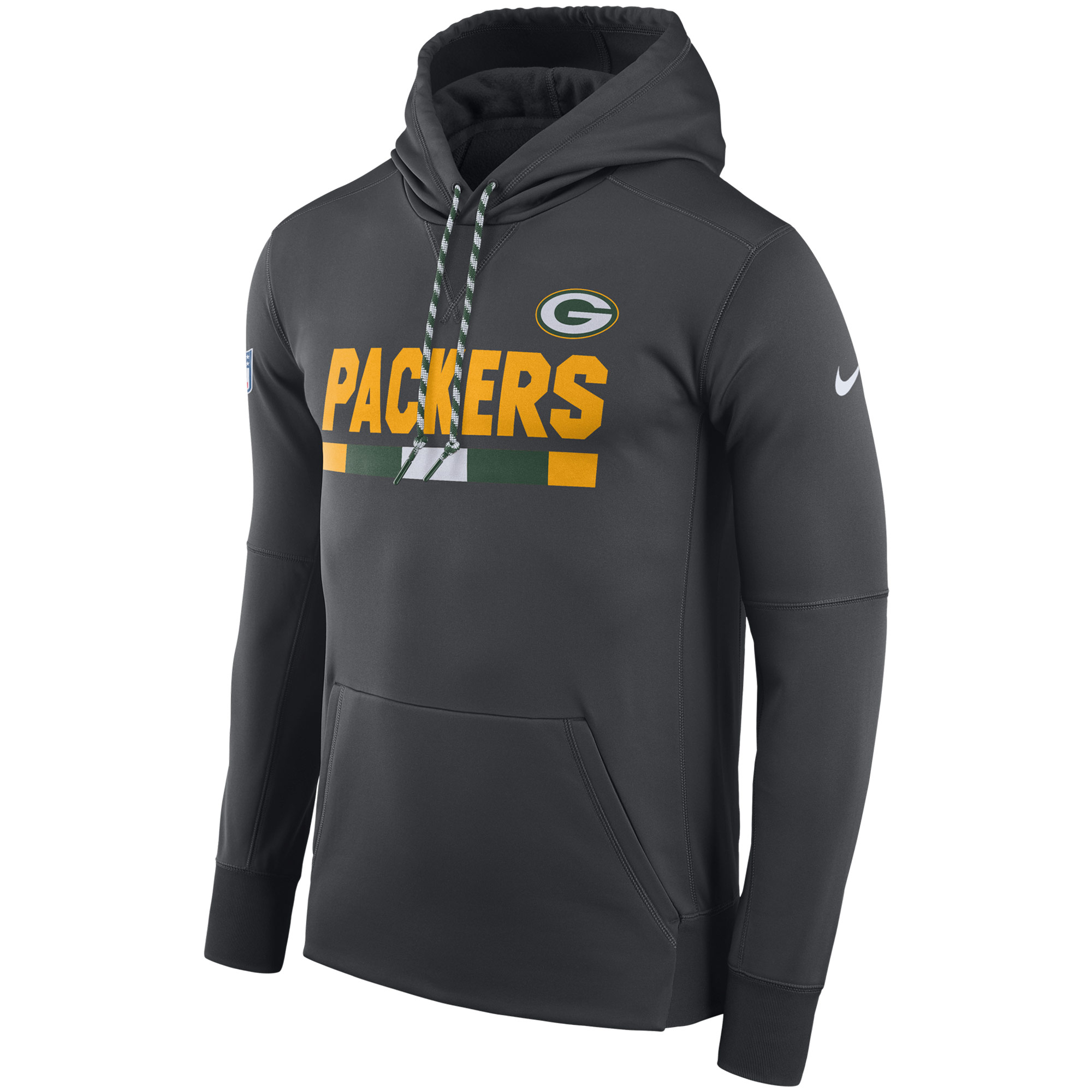 NFL Men Green Bay Packers Nike Charcoal Sideline ThermaFit Performance PO Hoodie